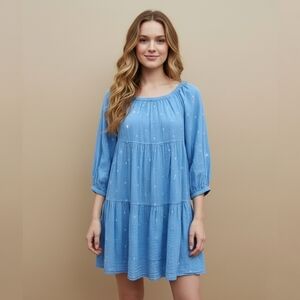 Good Hart Light Blue Tiered Dress - Square Neck - Size Small